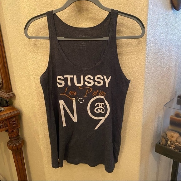 STUSSY Women Gray Love Potion N9 Loose Fit Tank Top Size Small - Picture 1 of 5